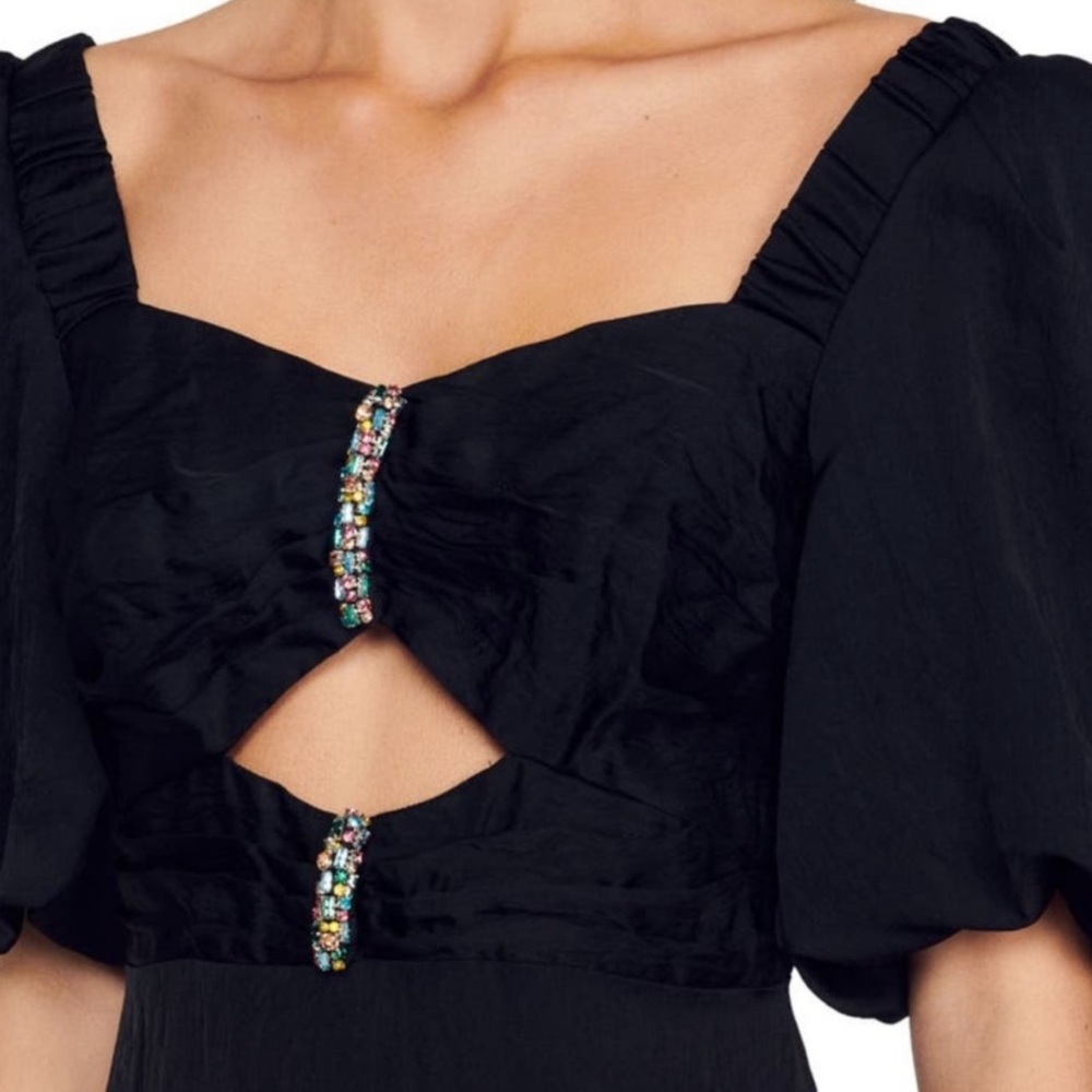 NWT Sandro Dress Falbala Noir Embellished Rhinestone Size US 4 - 6 / 38 - Picture 5 of 13